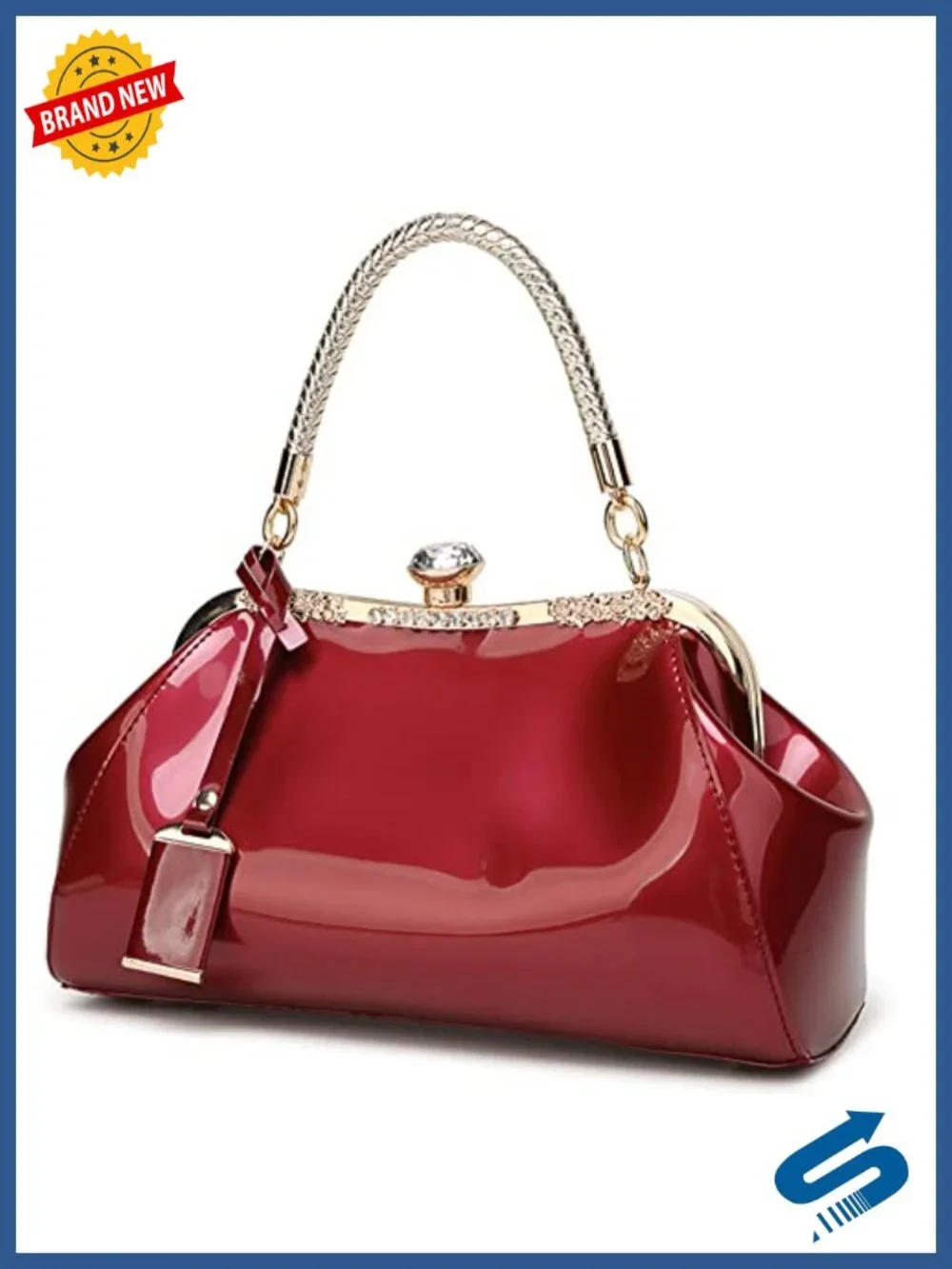 Glossy Patent Leather Top Handle Satchel Tote Bag for Women Evening Shoulder Bag